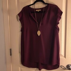 Serein Burgundy Flutter Sleeve Hi-Low Blouse XL